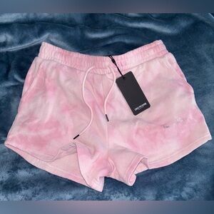 True Religion NWT Pink Tye Dye Fleece Foil Logo Shorts Size Large